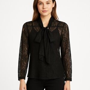 Dynamite • NWT Black Lace Bow Tie Blouse